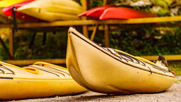istock Kayaks on water shore. Rental area 1286646612