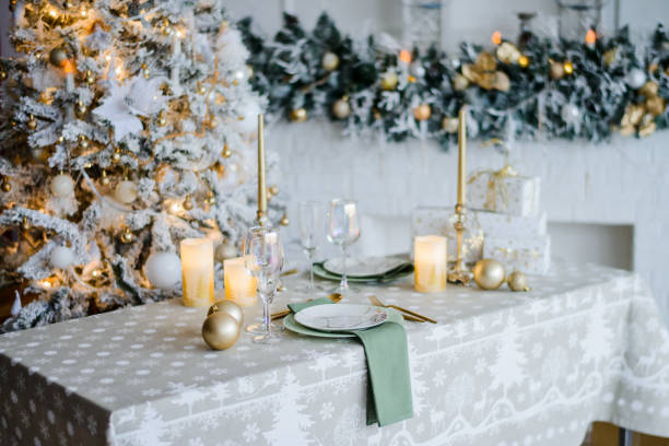 istock New Year's festive table setting, cutlery, decorations, New Year's decor, Christmas serving 1286648726