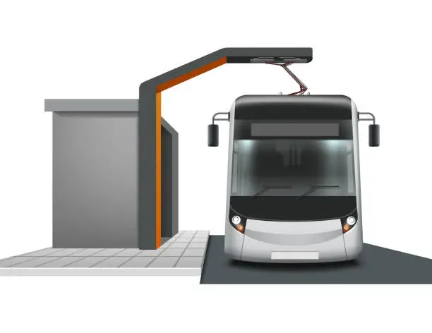 Vector illustration of Electric bus on charging