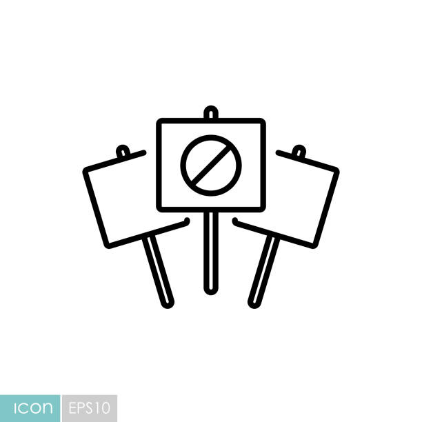 ilustrações de stock, clip art, desenhos animados e ícones de three placard, big sign, banner, card vector icon - greve