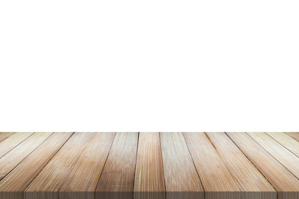 istock Empty bamboo wood table top isolated on white background for product display montage 1286656595
