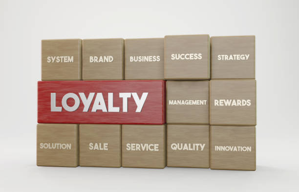 drewniane kostki 3d i koncepcja lojalności. - loyalty customer marketing three dimensional shape zdjęcia i obrazy z banku zdjęć