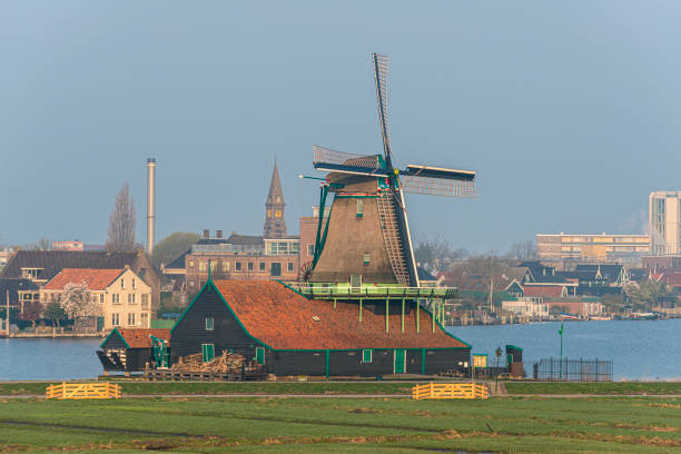 traditional Dutch windmill at the Zaanse Schans in The Netherlands.