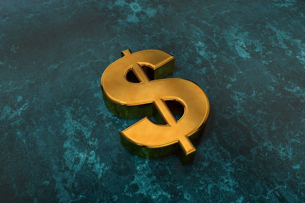 segno 3d dollaro dorato su sfondo scuro strutturato - paper currency usa number 1 bankruptcy foto e immagini stock