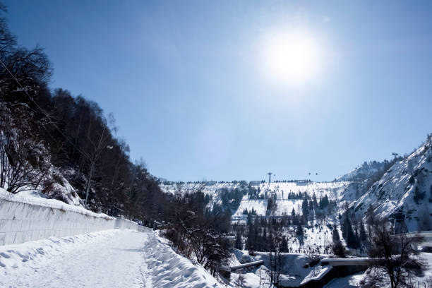 istock Medeo or Medeu dam in winter sunny day. Winter landscape. 1286659194
