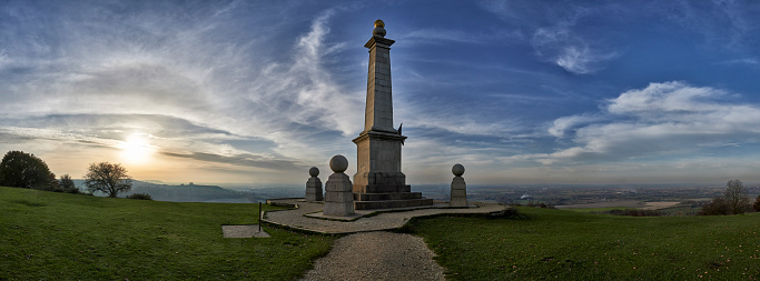 Panorama of the boar war memorial on Coombe Hill at dusk in the Chilterns,Buckinghamhire