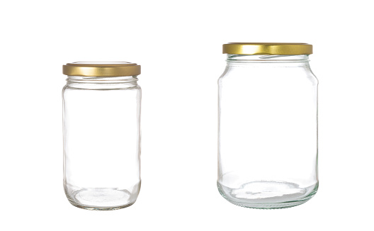 Glass empty jar, isolated on white background.