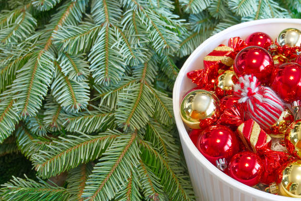 istock Christmas tree branches and Christmas decorations. Red balls and christmas tree branch 1286661845