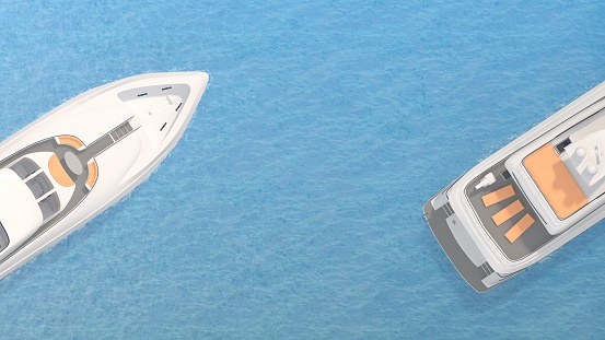 front and stern of the yacht top view. 3d rendering