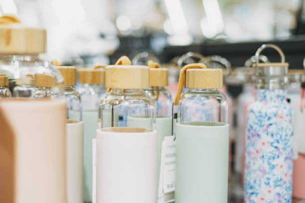 istock Water bottles minimalistic design on the counter in the store 1286669433