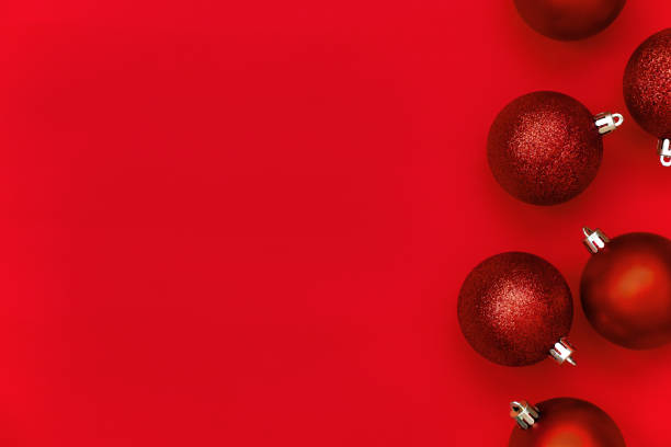 istock Red Christmas Decorations Red Background Copy Space New Year Composition Flat lay, top view. Minimalistic style. 1286669694