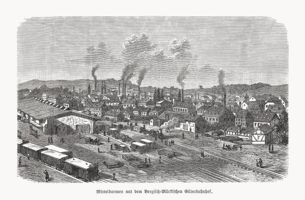 istock Freight yard of Wuppertal-Barmen, North Rhine-Westphalia, Germany, woodcut, published 1893 1286669819