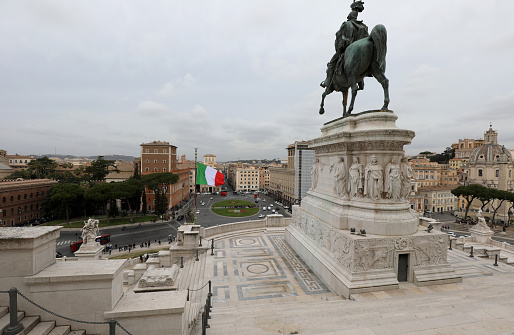 Rome, RM, Italy - March 5, 2019: View of Venice square from Ancient Building called VITTORIANO in ROMA city