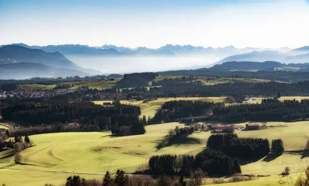 awesome landscape view in autumnal atmosphere over the upper Allgaeu near Kempten, Bavaria