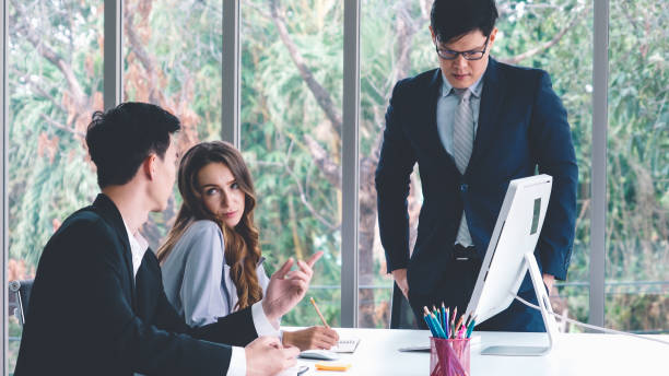 istock Angry business person dispute work problem in group meeting 1286677672