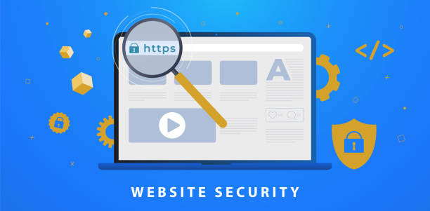 Website Security with https SSL certificate encryption. Transport Layer Security, Advantage TLS. Browser window with HyperText Transfer Protocol Secure url in web address bar. Flat vector illustration Website Security with https SSL certificate encryption. Browser window with HyperText Transfer Protocol Secure url in web address bar. Transport Layer Security, Advantage TLS. Flat vector illustration hypertext stock illustrations