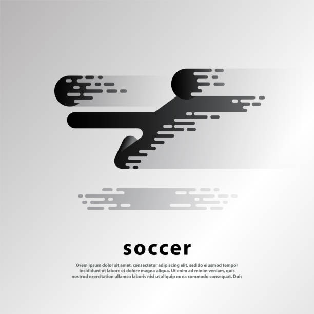Flying kick by soccer player. Flat abstract soccer illustration with soccer player and ball. Flying kick by soccer player. Flat abstract soccer illustration with soccer player and ball midfielder stock illustrations