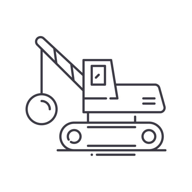 ikona żurawia rozbiórkowego, liniowa izolowana ilustracja, cienki wektor liniowy, znak projektu strony internetowej, symbol konturu z edytowalnym obrysem na białym tle. - crane mobile crane derrick crane construction vehicle stock illustrations