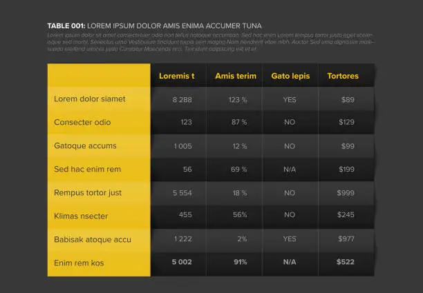 Vector illustration of Simple accordion stylized data table layout template