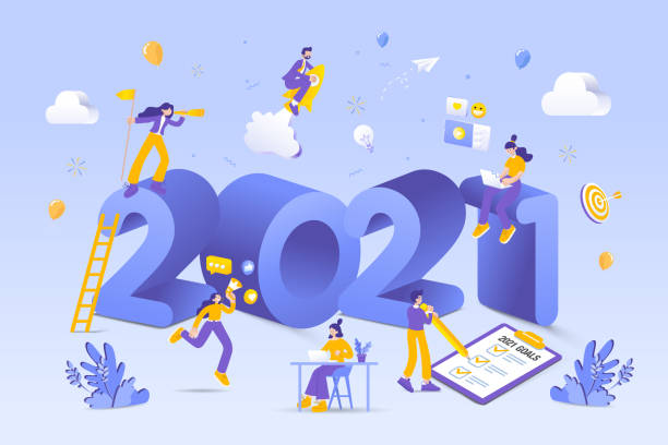 새해 복 많은 2021. 2021년 비즈니스 목표 컨셉 일러스트레이션 - 새해 일러스트 stock illustrations