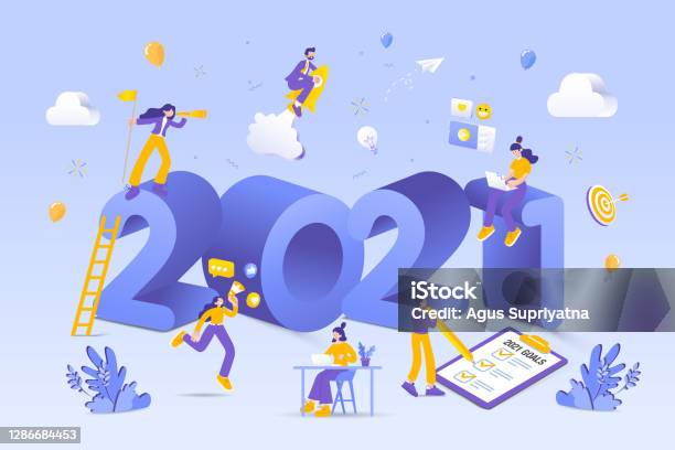 Happy New Year 2021 2021 Business Goals Concept Illustration Stock Illustration - Download Image Now