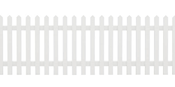Isolated white painted picket fence A white painted wooden picket fence in new condition isolated on white. Includes clipping path. picket fence stock pictures, royalty-free photos & images