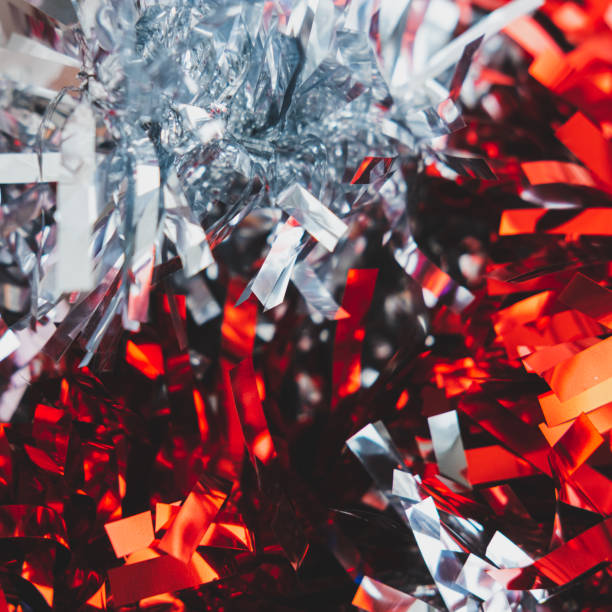 istock Christmas holographic red and silver abstract tinsel. Trendy vaporwave creative gradient. Hologram Foil Aesthetic. 1286694424