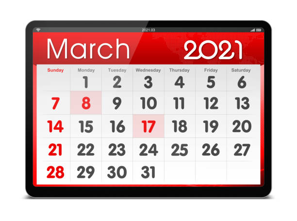 istock (Clipping path) March 2021 calendar on digital tablet isolated 1286694553