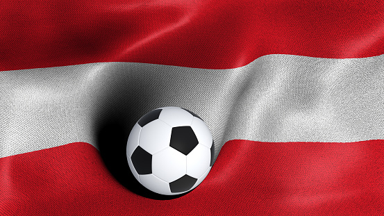3D rendering of the flag of Austria with a soccer ball