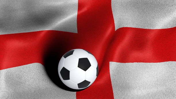 3D rendering of the flag of England with a soccer ball