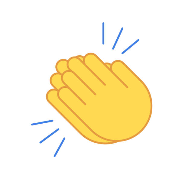 emoji хлопать рукой смайлик установить поощрение мультфильм аплодисменты значок. хлопайте в ладоши вектор значок - five objects audio stock illustrations