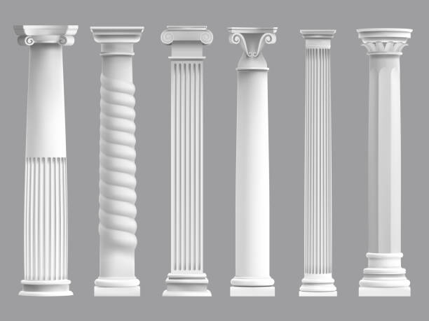 ilustrações de stock, clip art, desenhos animados e ícones de antique greek pillars. greek ancient column, historic roman culture pillars. architectural classic columns vector illustration set - corinthian