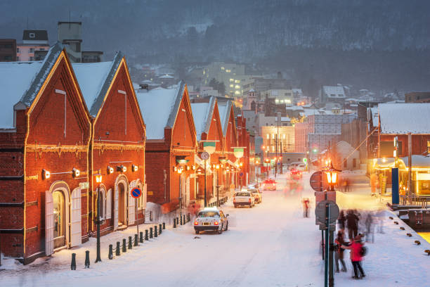 distrito de almacenes de hakodate, hokkaido, japón - tourism panoramas winter travel locations fotografías e imágenes de stock