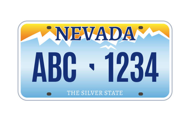 ilustrações de stock, clip art, desenhos animados e ícones de american nevada car license plate vector registration. car licence vehicle nevada state numberplate design - license plate