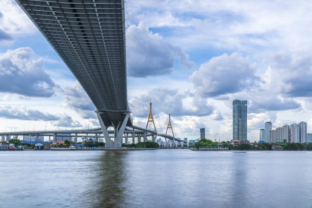 istock Large suspension bridge over Chao Phraya river 1286701339