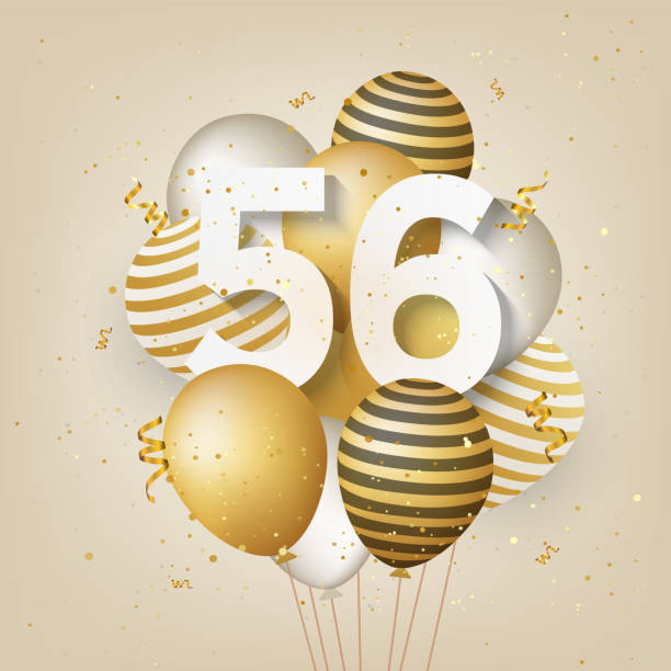 Happy 56th Birthday With Gold Balloons Greeting Card Background Stock Illustration - Download Image Now - iStock
