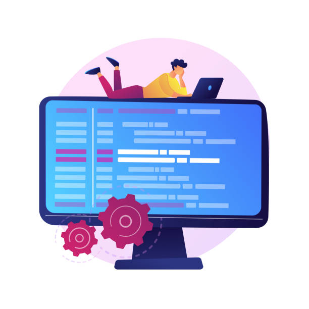 Online data storage vector concept metaphor. Online database, cloud disk. Data storage, information base, computer application. PC user, operator cartoon character. Information on monitor screen. Vector isolated concept metaphor illustration. digital repository stock illustrations