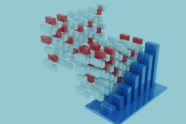 istock Abstract graph chart in blue and red color of Biotechnology research and vaccine development. Economic crisis after pandemic. Healthcare and medicine concept. Scientific experiment. 3D Rendering. 1286705729