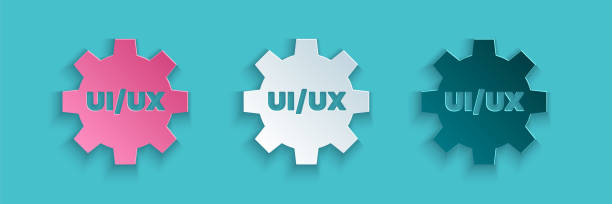 istock Paper cut UI or UX design icon isolated on blue background. Paper art style. Vector 1286705754
