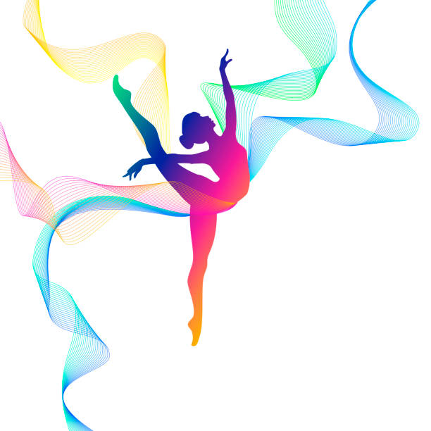 istock Rhythmic gymnastics girl silhouette with multi-colored lines 1286707484