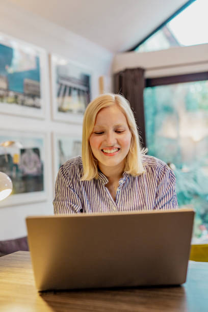 istock Young woman is using laptop at home 1286710452