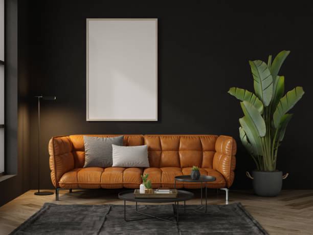 istock Mock up poster in black interior room 3d illustration 1286711813
