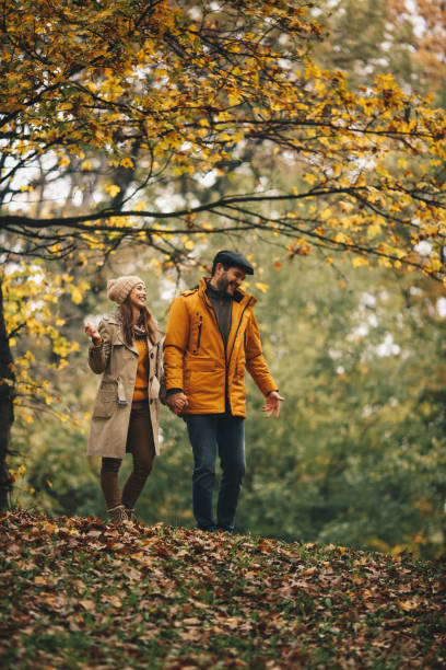 istock Couple walking in forest, holding hands. Autumn. 1286712280