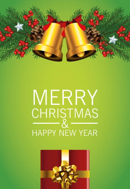 istock happy merry christmas lettering card with golden bells and gift 1286714728