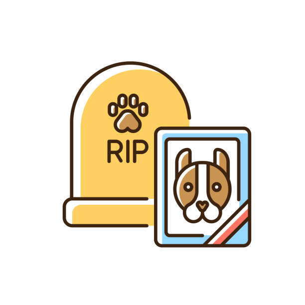 Pet funeral service RGB color icon Pet funeral service RGB color icon. Assistance with wake organization. Memorial services for domestic animals. Dog gravestone and photo isolated vector illustration pet loss stock illustrations