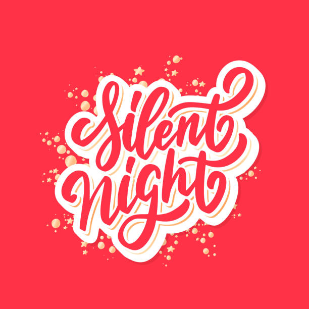 ilustrações de stock, clip art, desenhos animados e ícones de silent night. merry christmas vector lettering greeting card. - silent night illustrations