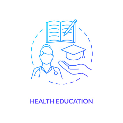 Health education blue gradient concept icon. Medical science. Doctor training. School lesson. Physical healthcare. Kinesiology idea thin line illustration. Vector isolated outline RGB color drawing