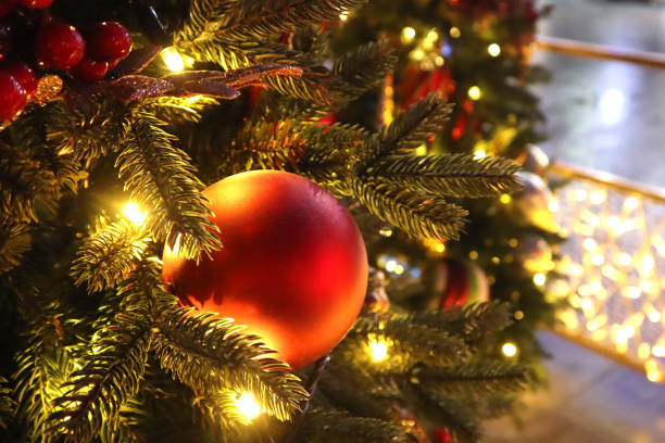 istock Christmas tree with new year decorations. New Year celebration. Selective soft focus. Background for postcards 1286722906