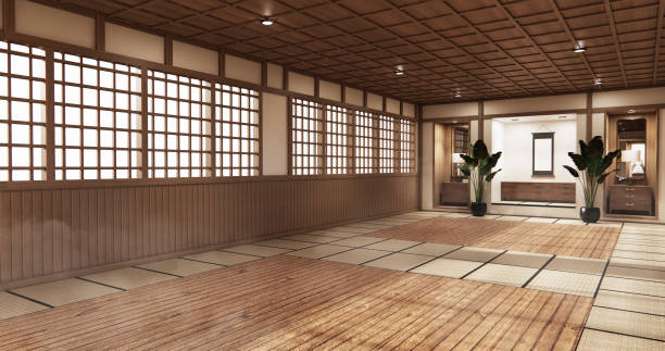 室内空室日本風。3d レンダリング - dojo ストックフォトと画像