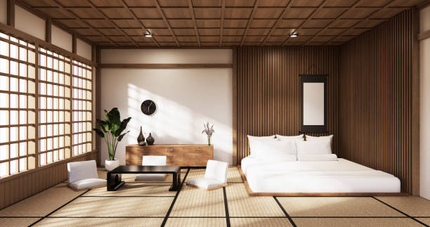 寝室日本風.3dレンダリング - domestic room elegance window abstract ストックフォトと画像